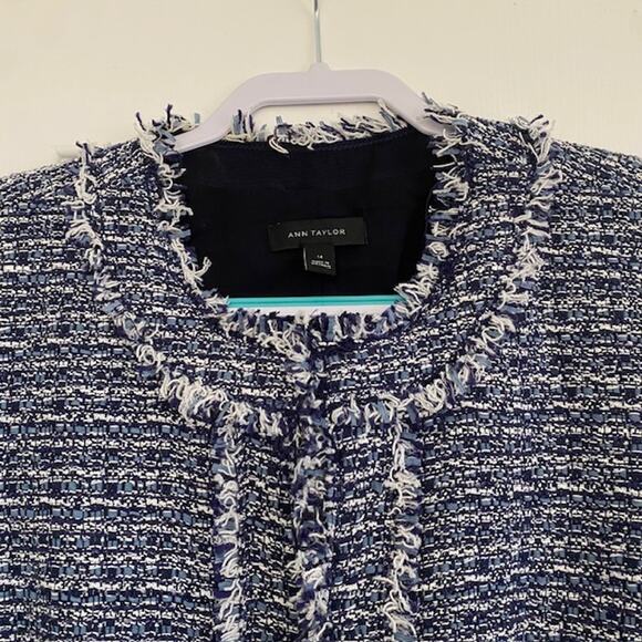 Ann Taylor Skirt Suit Tweed Blue & White Fringe Detail A-Line Skirt Women's 14 - Picture 3 of 13